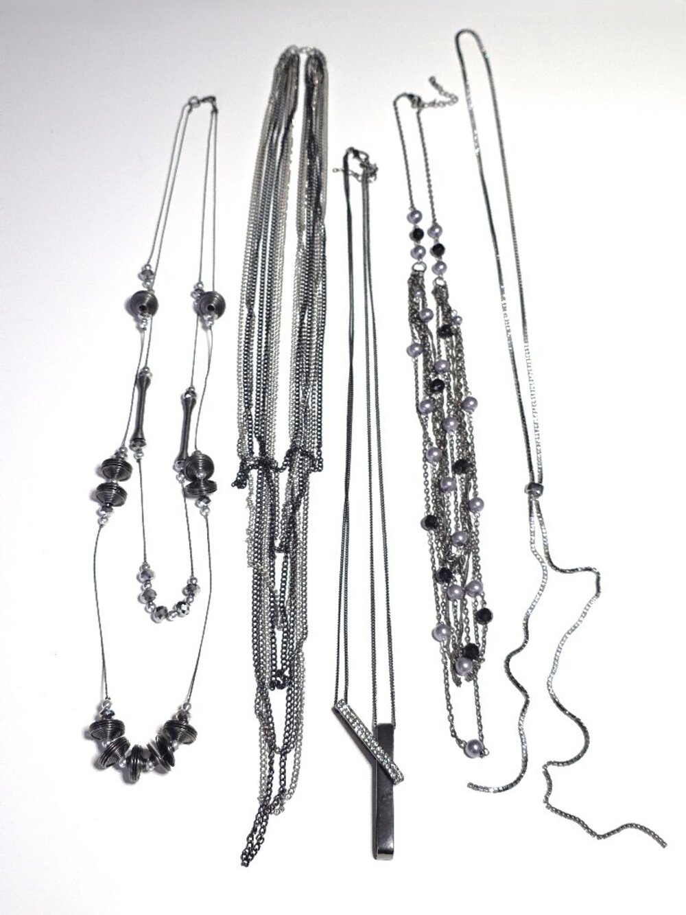 5 black & silver-tone long necklaces
